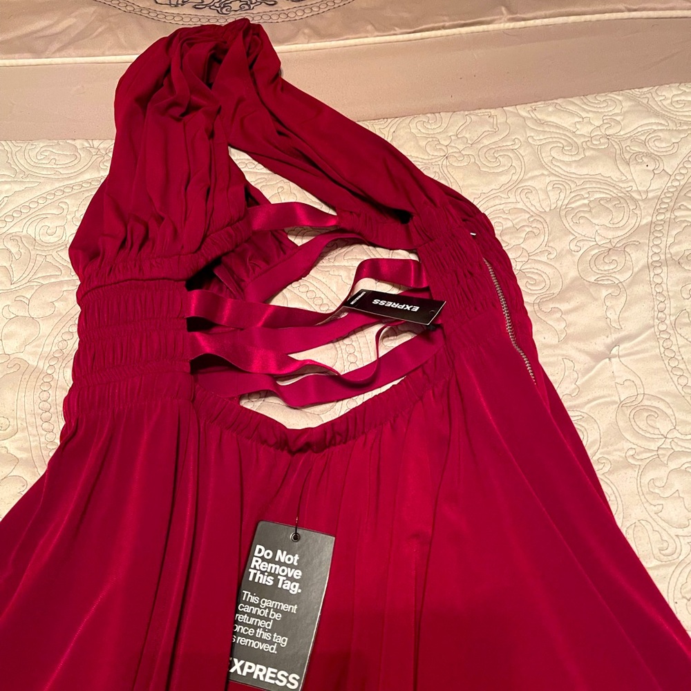 Maroon Express dress with side straps.